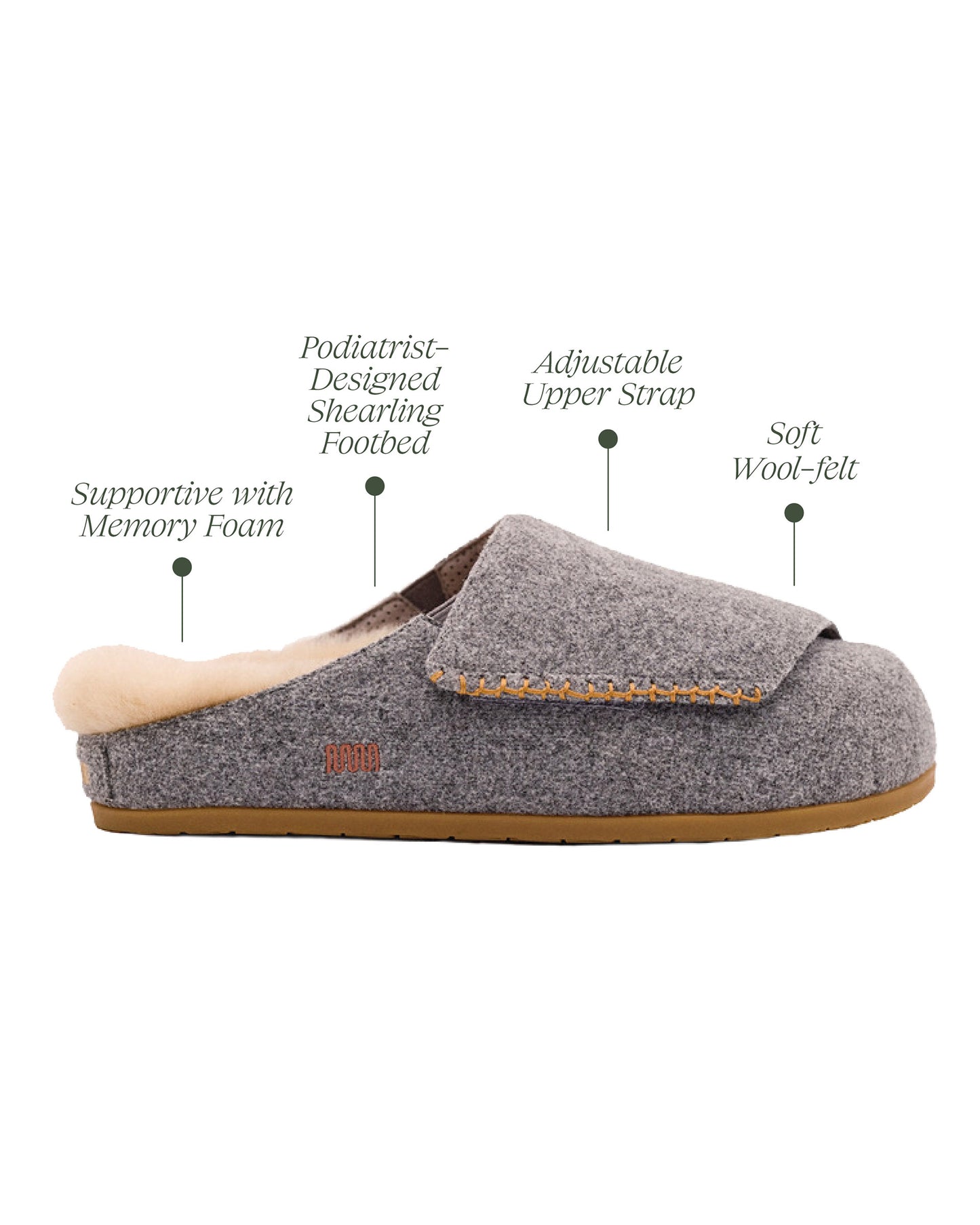 The Ollie Mule - Grey Wool with Shearling