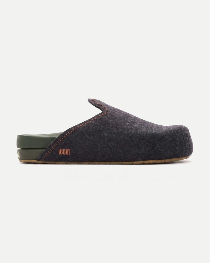 The Woolie Burro - Charcoal with Green Vegan Leather
